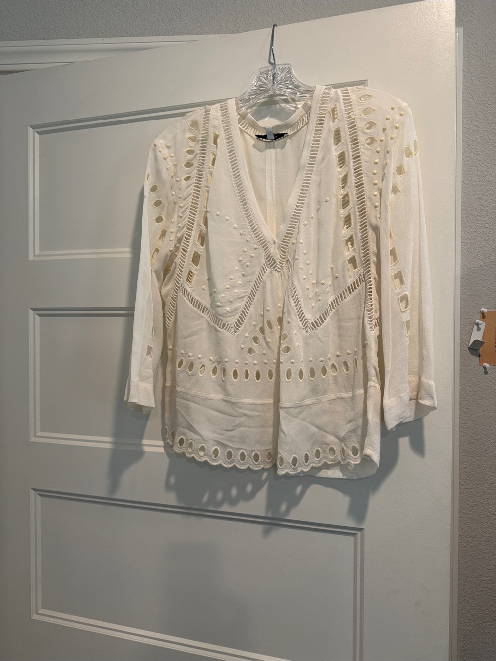 IRO Cream Eyelet V-Neck Peasant Blouse